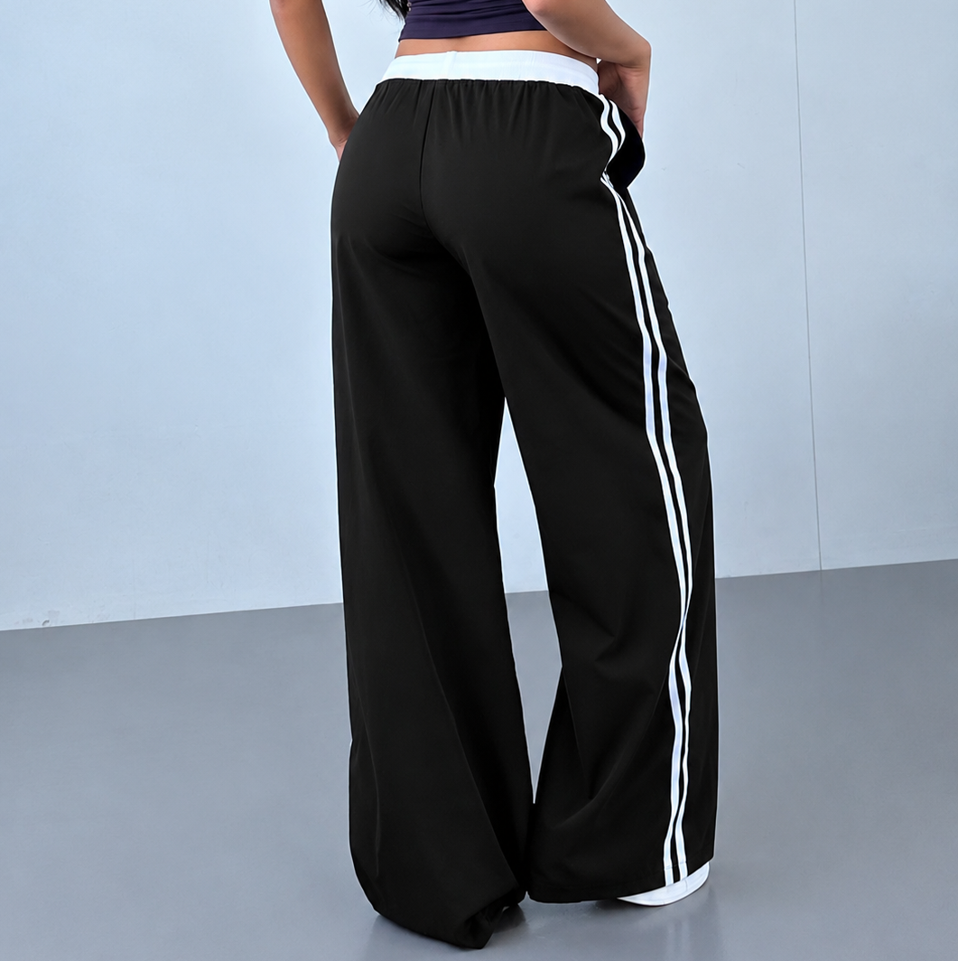 Pantalon de survêtement femme – Jambes larges rayées sur le côté | Poches