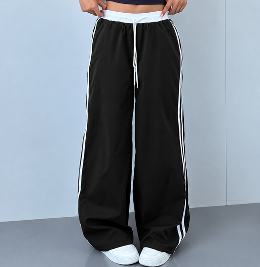 Pantalon de survêtement femme – Jambes larges rayées sur le côté | Poches