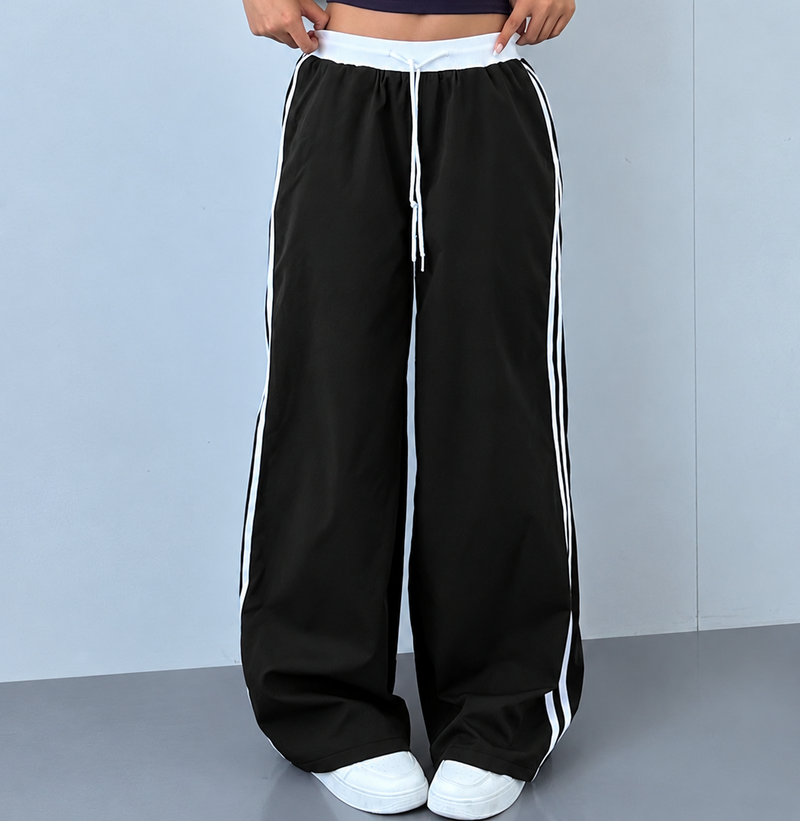 Pantalon de survêtement femme – Jambes larges rayées sur le côté | Poches