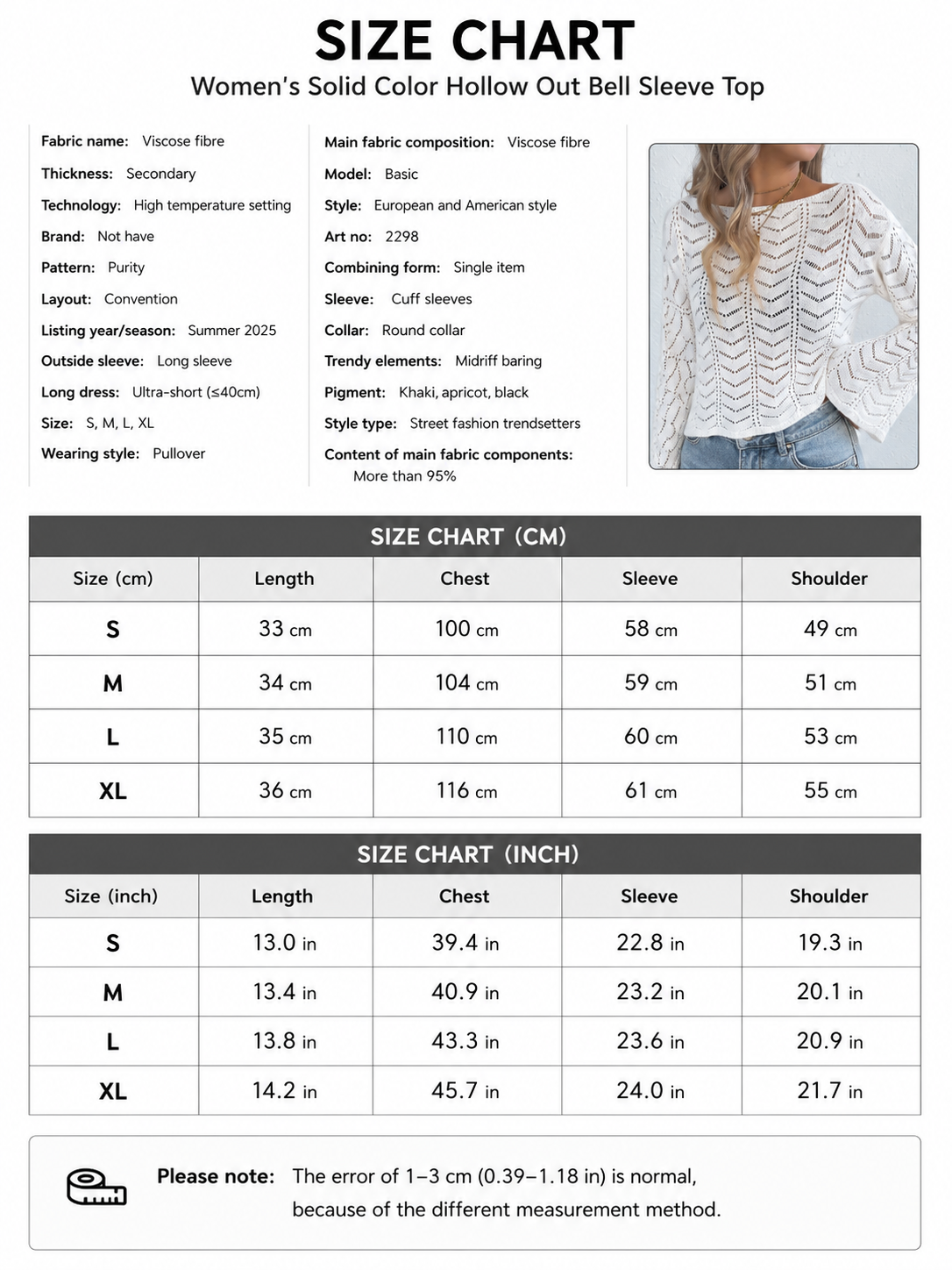 Women's Crochet Crop Top with Bell Sleeves