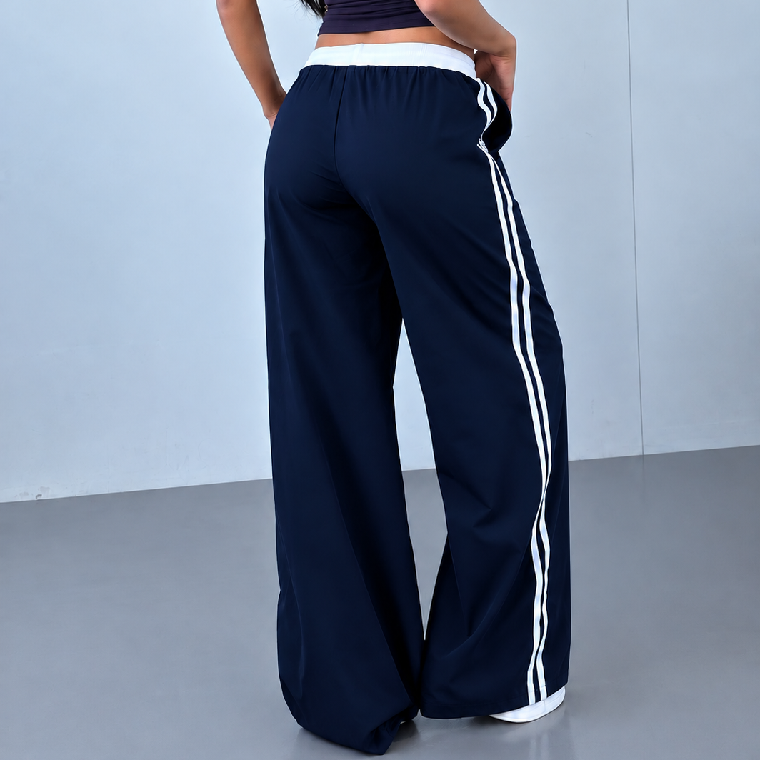 Pantalon de survêtement femme – Jambes larges rayées sur le côté | Poches
