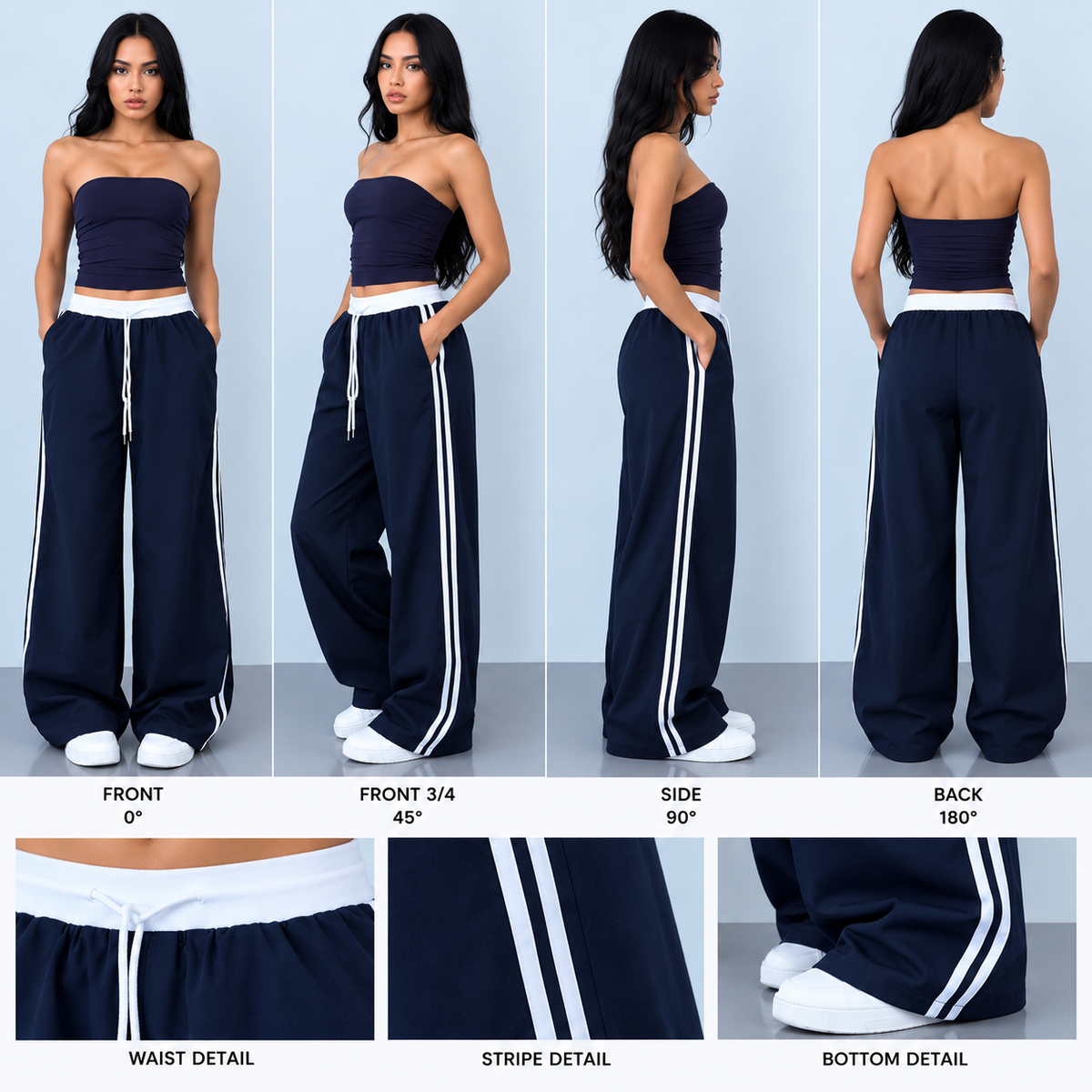 Pantalon de survêtement femme – Jambes larges rayées sur le côté | Poches
