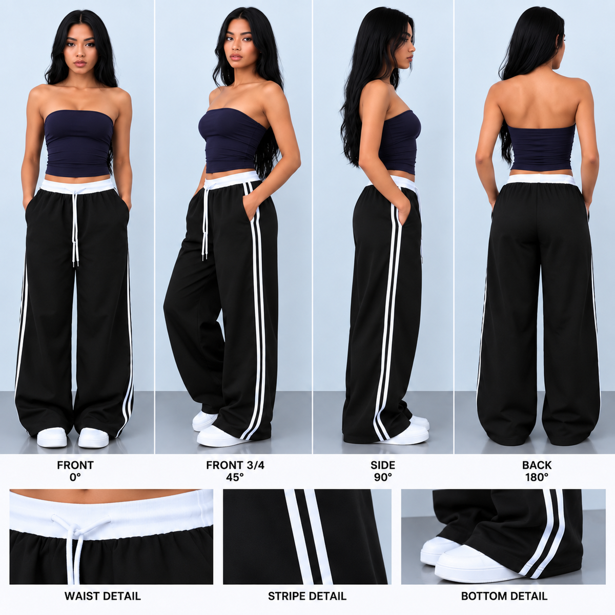 Pantalon de survêtement femme – Jambes larges rayées sur le côté | Poches