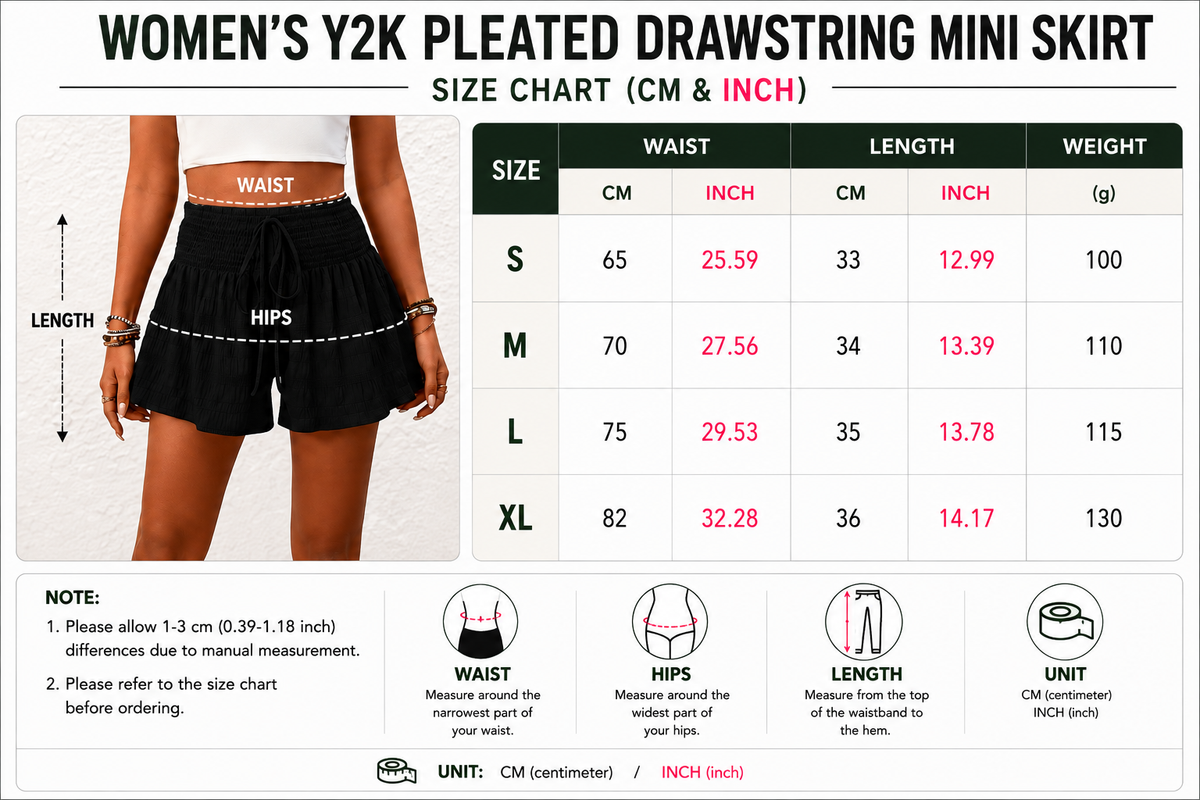 Women’s Y2K Pleated Drawstring Mini Skirt